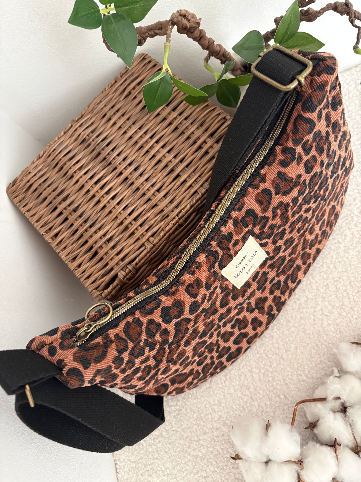 Sac femme baguette léopard velours bandoulière 