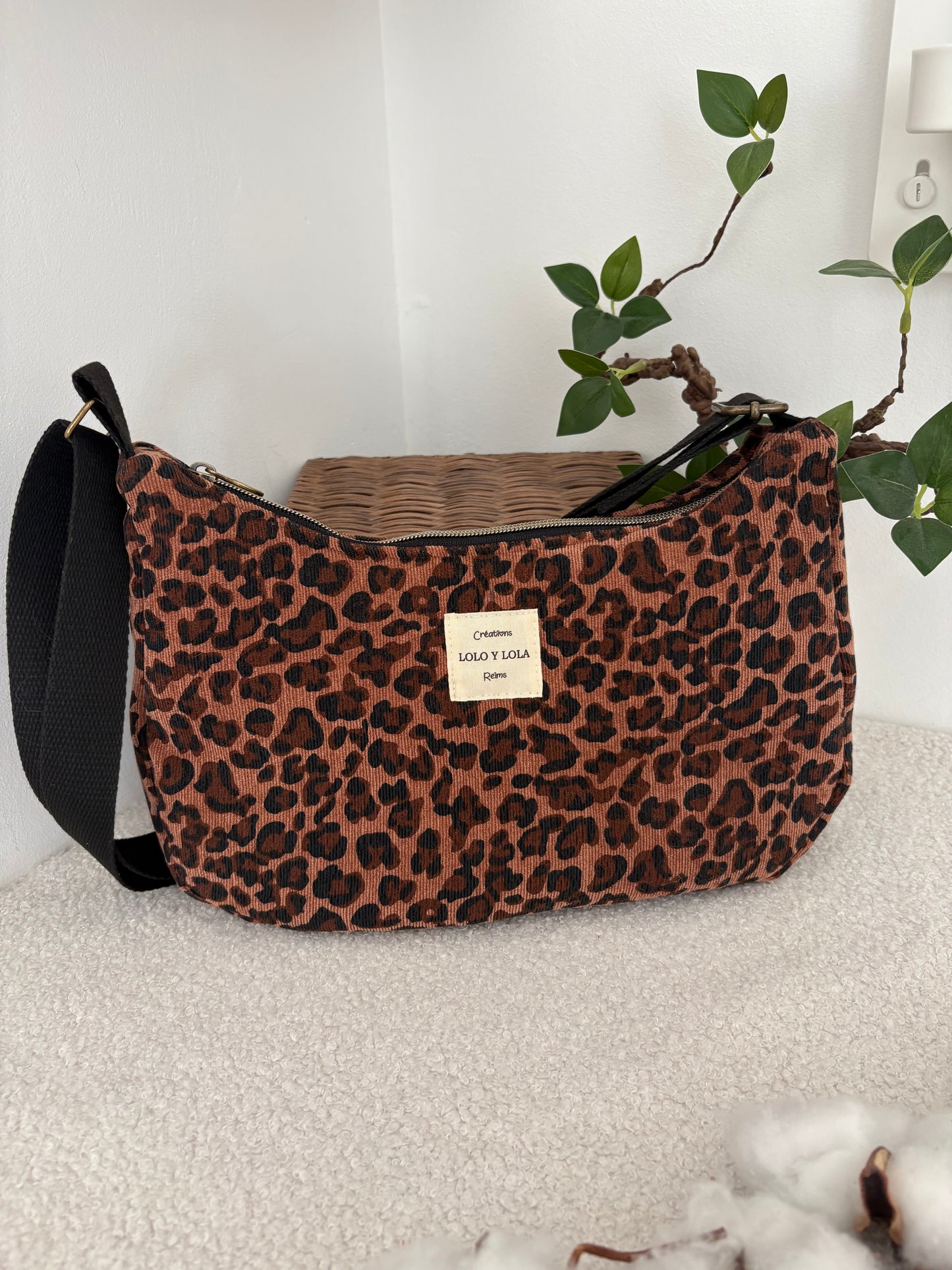 Sac femme baguette léopard velours bandoulière 