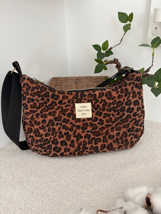 Sac femme baguette léopard velours bandoulière 