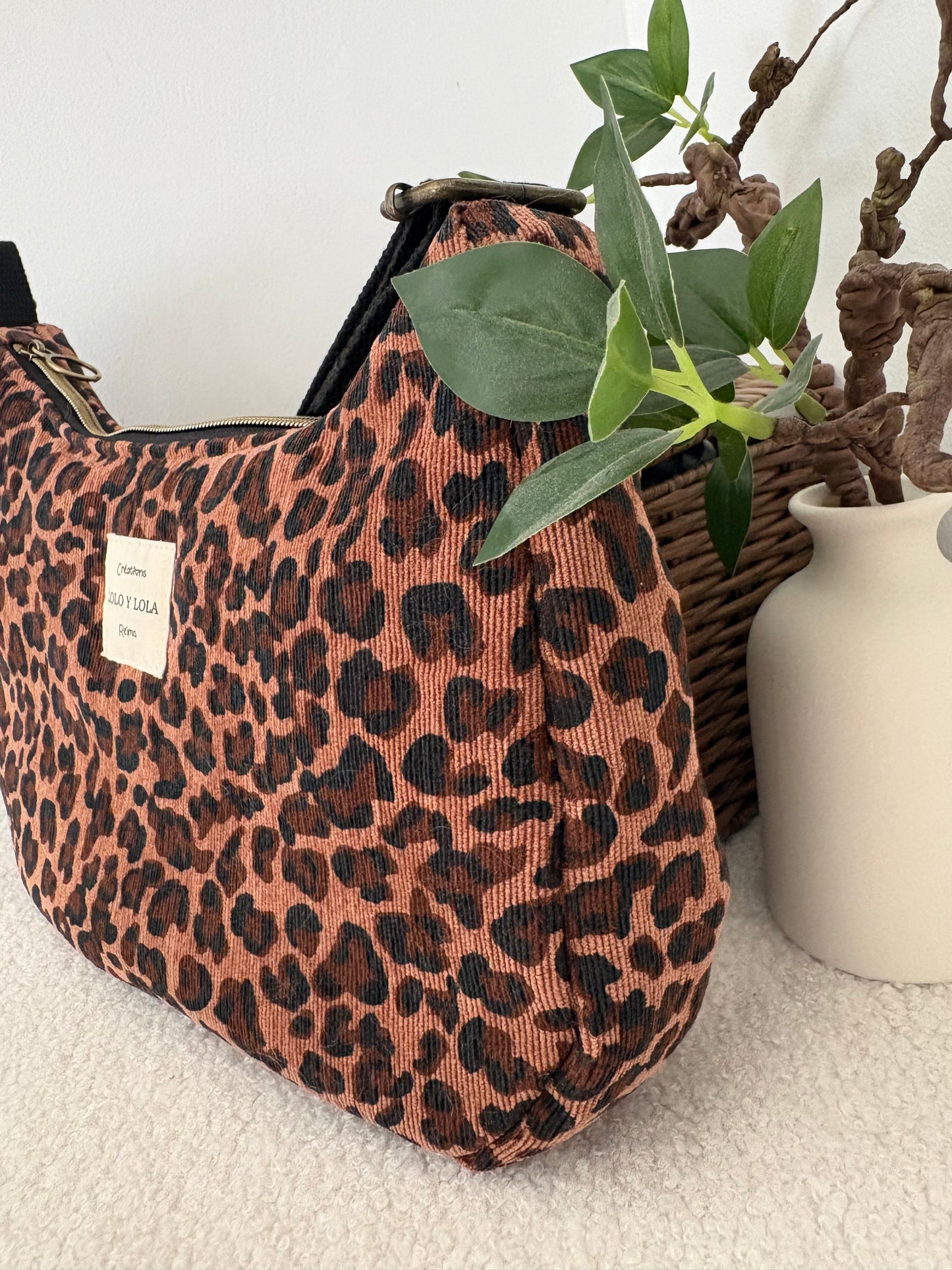 Sac femme baguette léopard velours bandoulière 