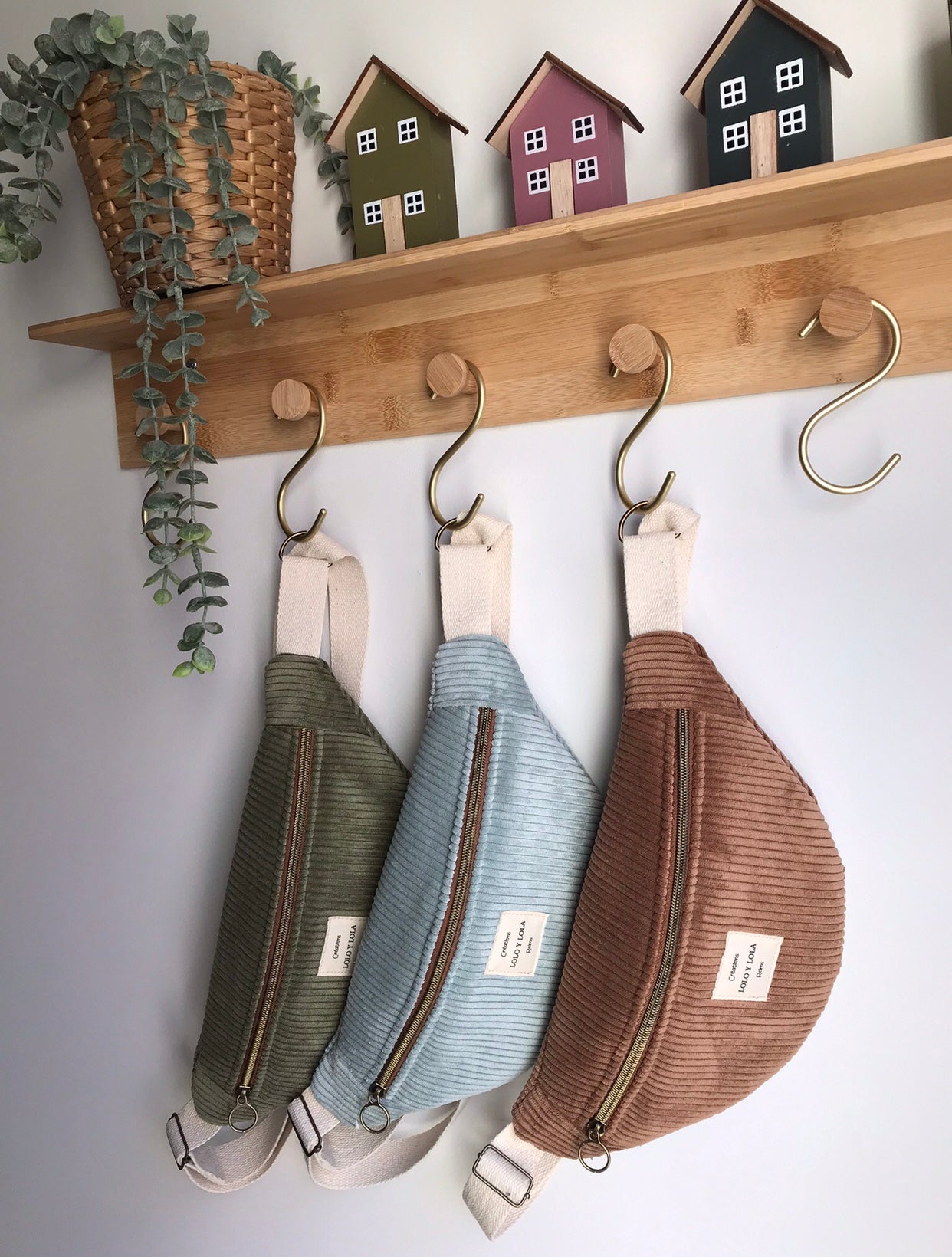 Sac banane velours côtelé personnalisé marron cappuccino vert olive 