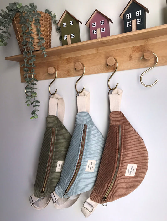 Sac banane velours côtelé personnalisé marron cappuccino vert olive 