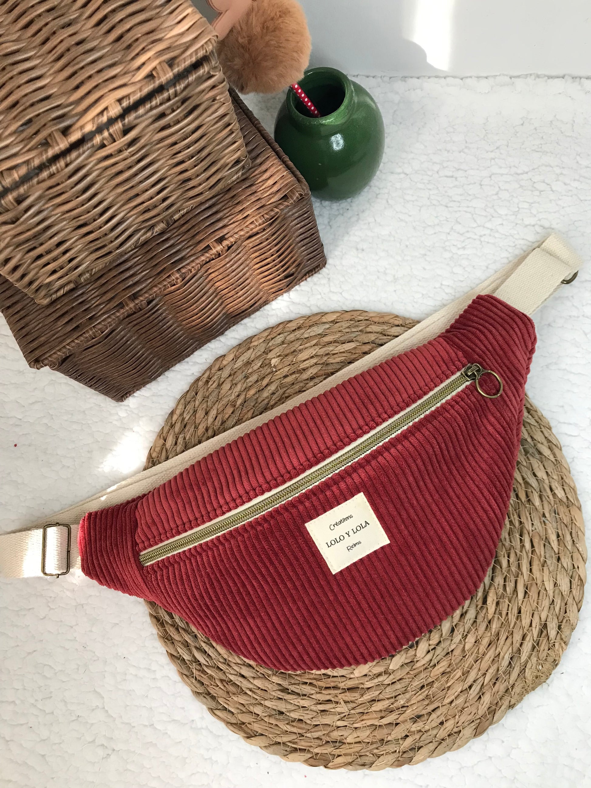 Sac banane velours côtelé personnalisé bordeaux