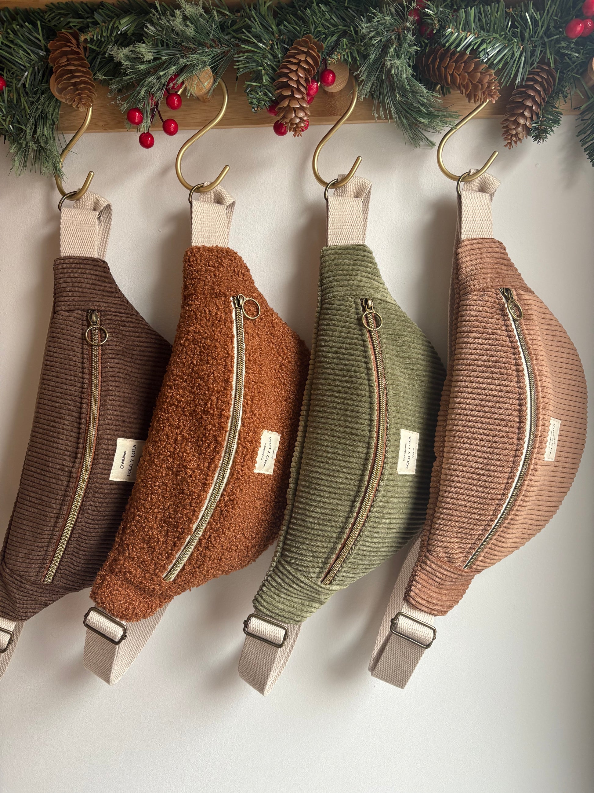 Sac banane velours côtelé bouclette personnalisé chocolat vert olive marron 