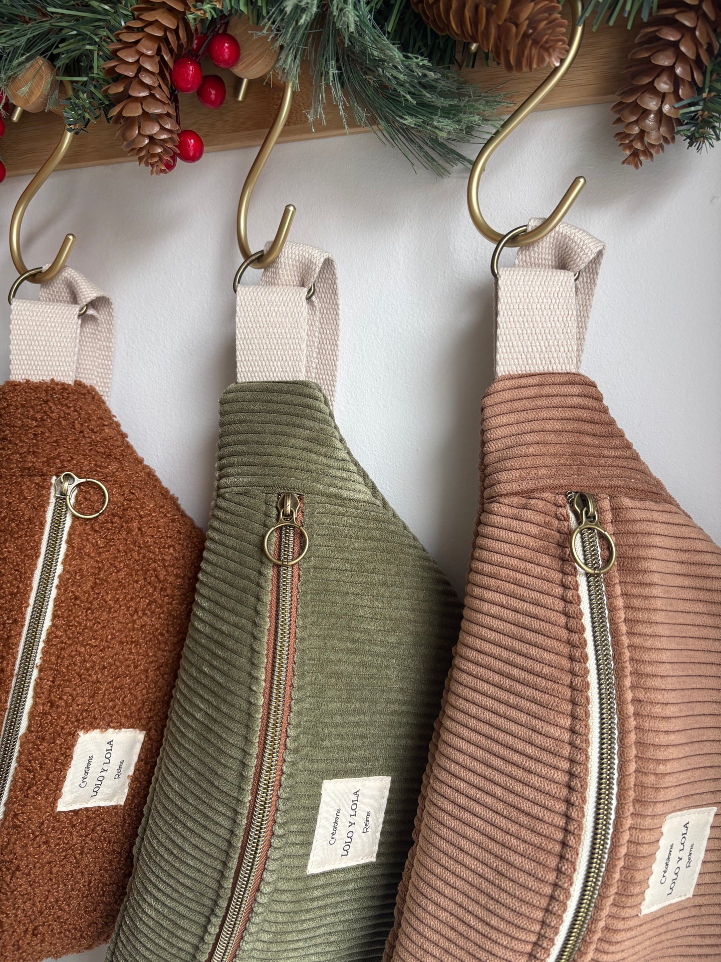 Sac banane velours côtelé personnalisé marron cappuccino vert olive 