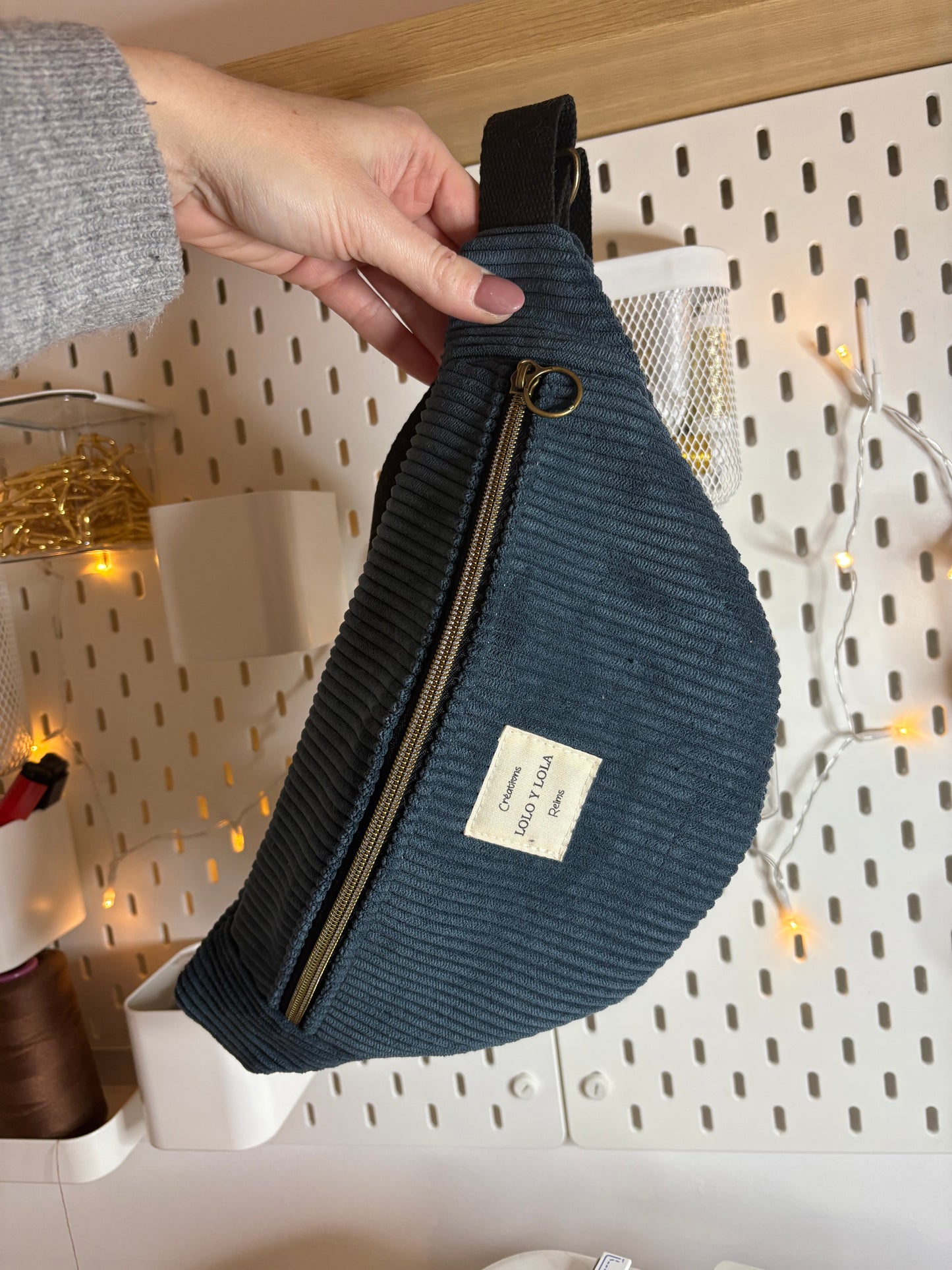 Sac banane velours côtelé personnalisé marine 