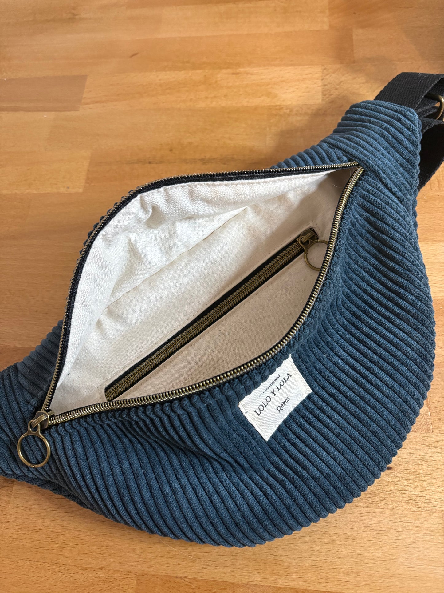 Sac banane velours côtelé personnalisé marine