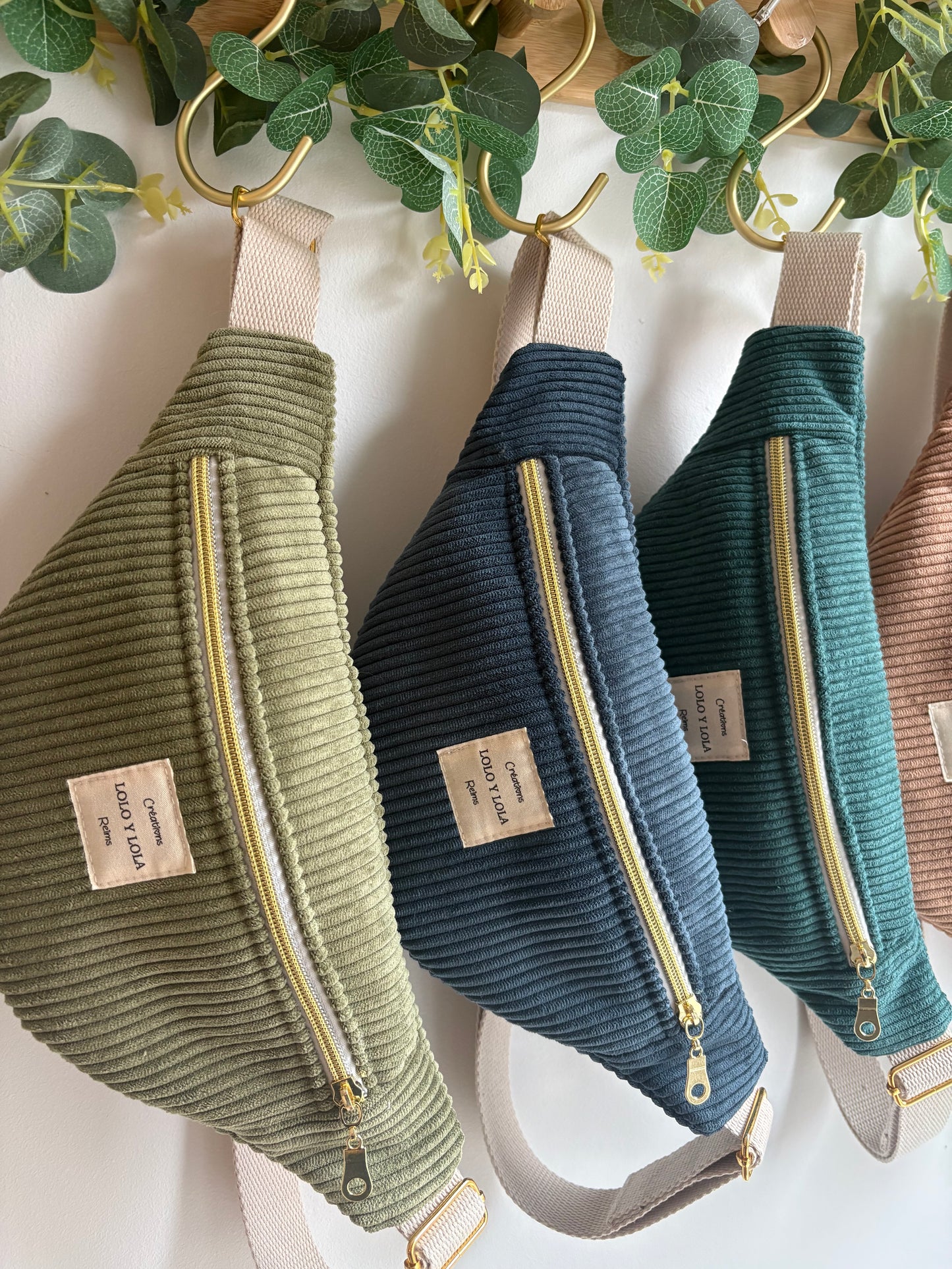 Sac banane velours côtelé personnalisé vert olive marine 