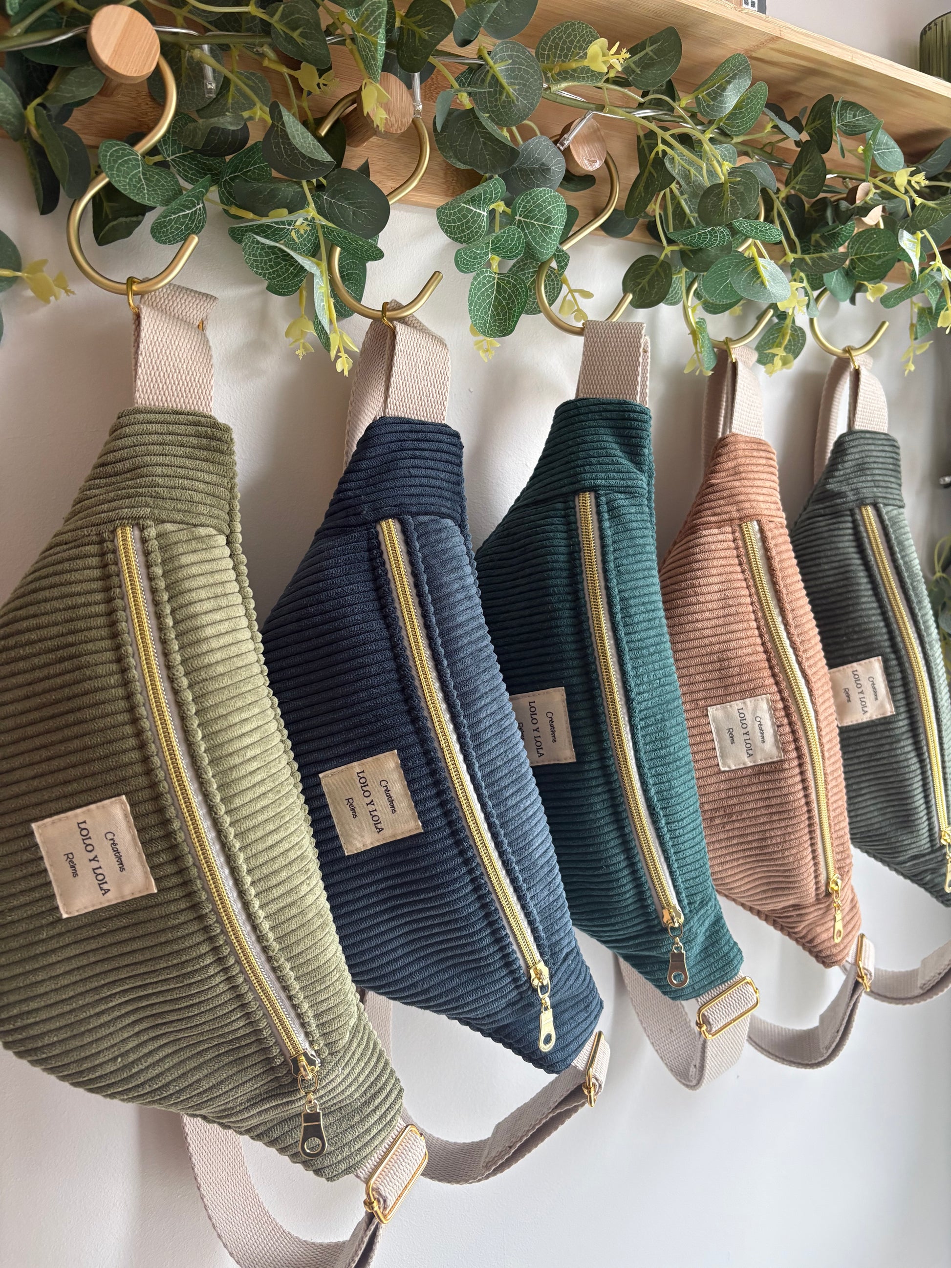 Sac banane velours côtelé personnalisé vert olive marine marron cappuccino 