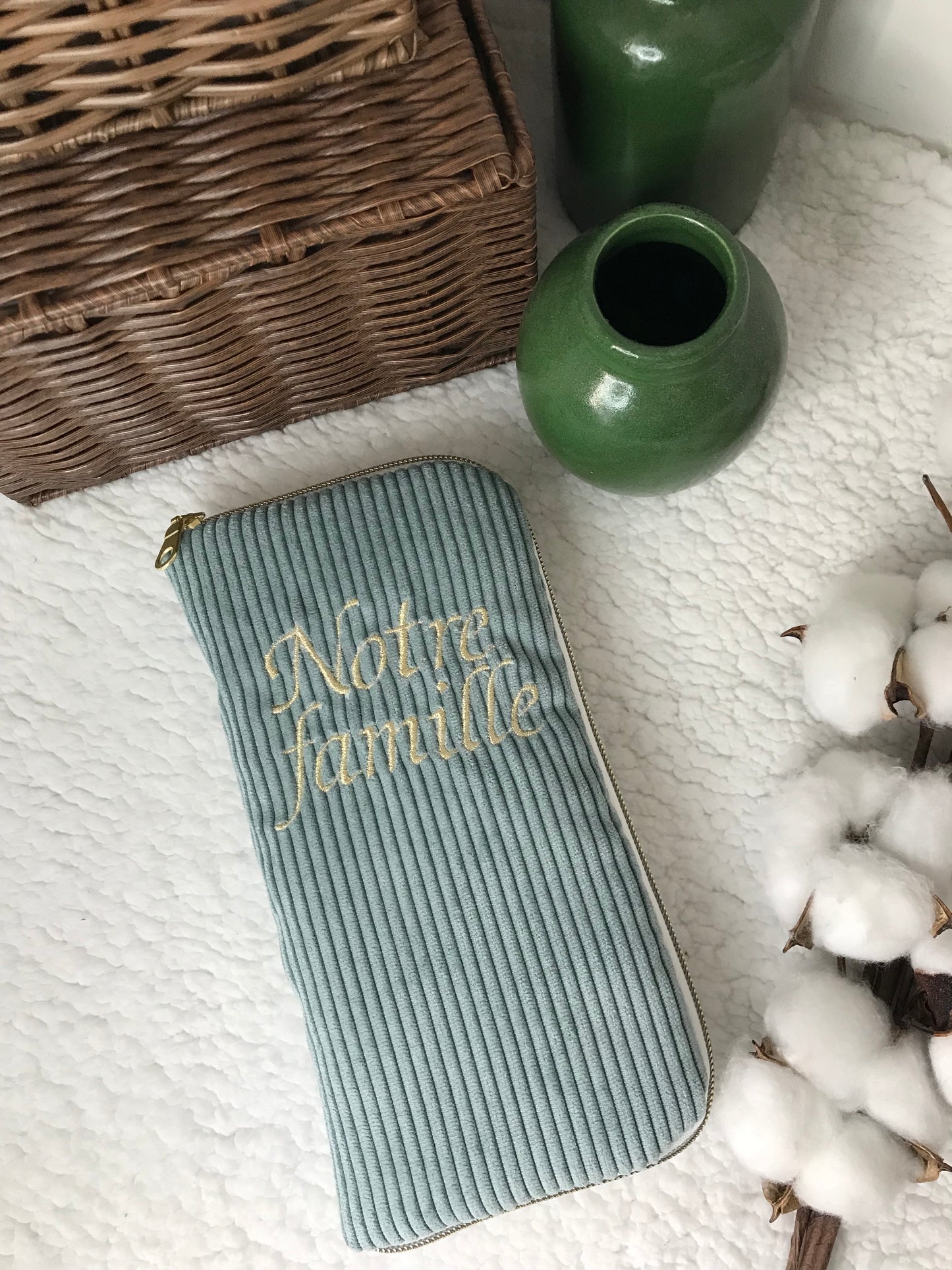 Protège livret de famille personnalisé velours côtelé bleu ciel 