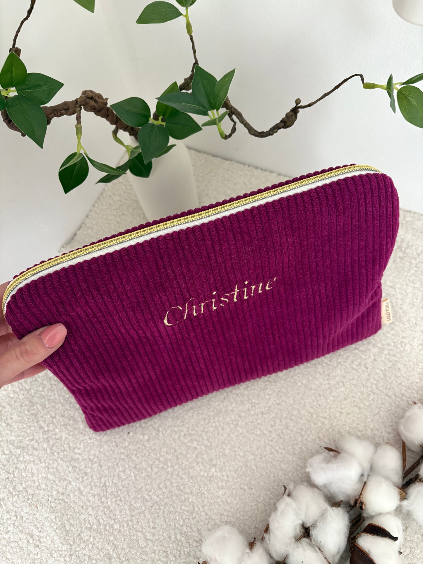 Housse de protection tablette velours côtelé personnalisé rose fuchsia 