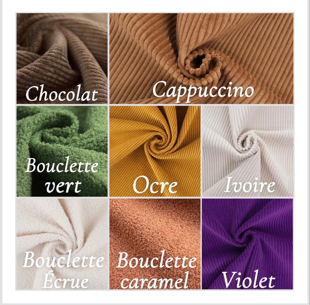 Tissus velours côtelé marron beige bouclette 
Tissuthèque étuis lunettes broderie prénom 