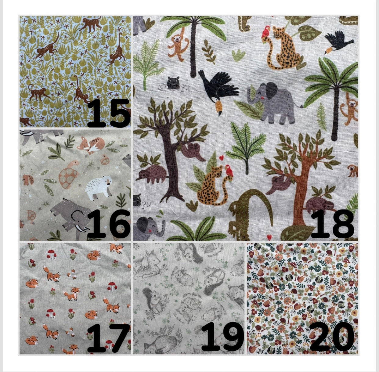 Rabat motif animaux forêt savane pour sac maternelle personnalisé prénom 